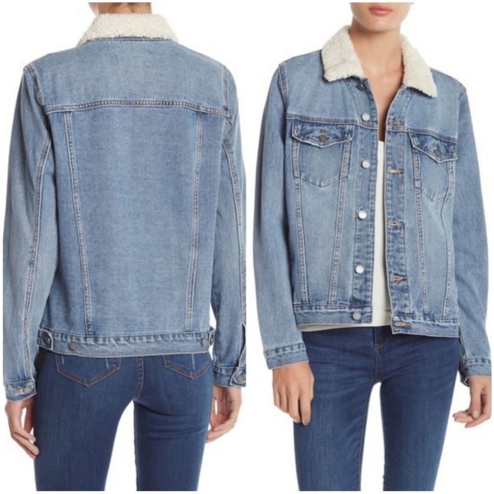 Blank NYC Faux Shearling Collar Denim Jacket, Size XS